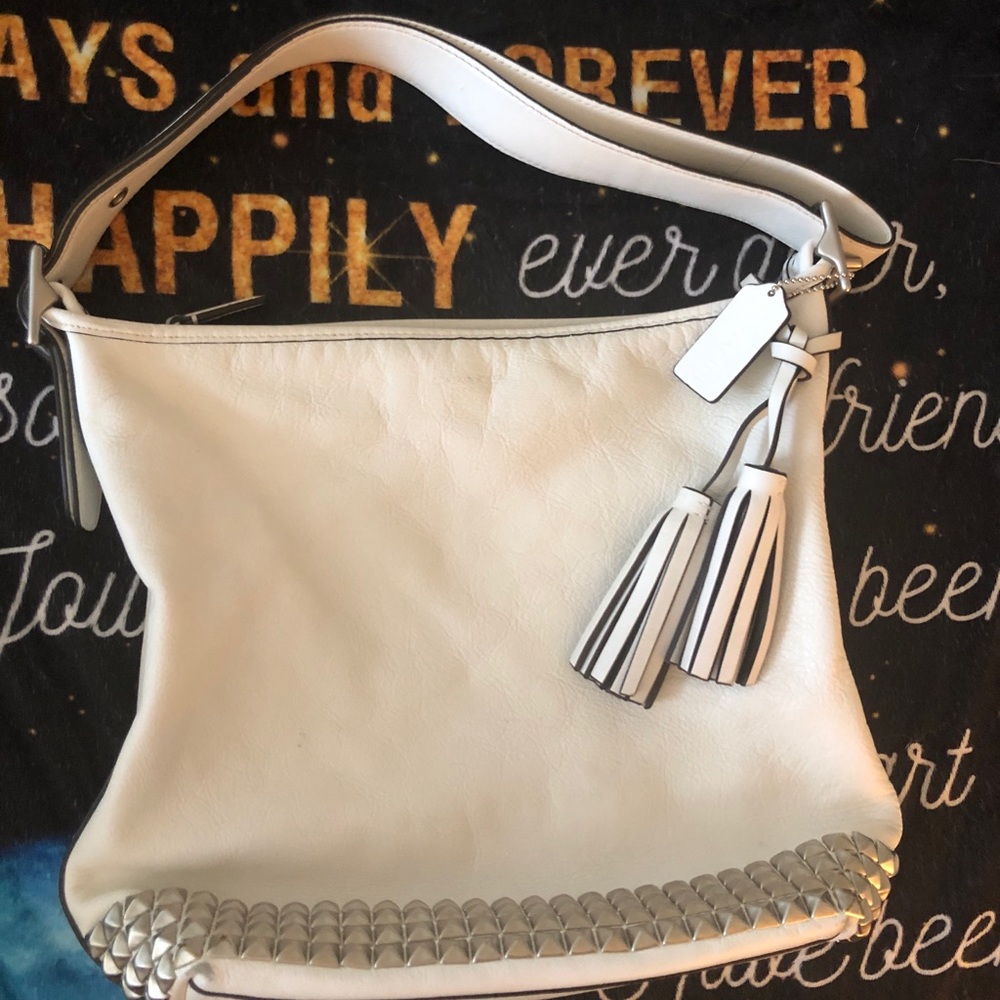 🔥 COACH White Shoulder / Crossbody Studded Bag
